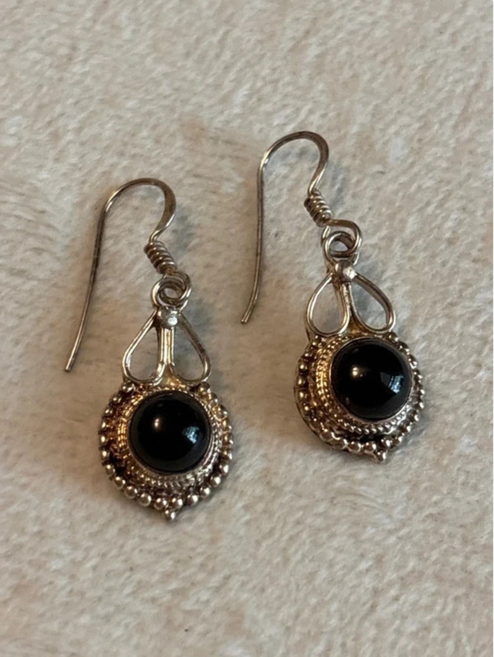 Natural Gemstone Obsidian and 925 Silver drop Earrings